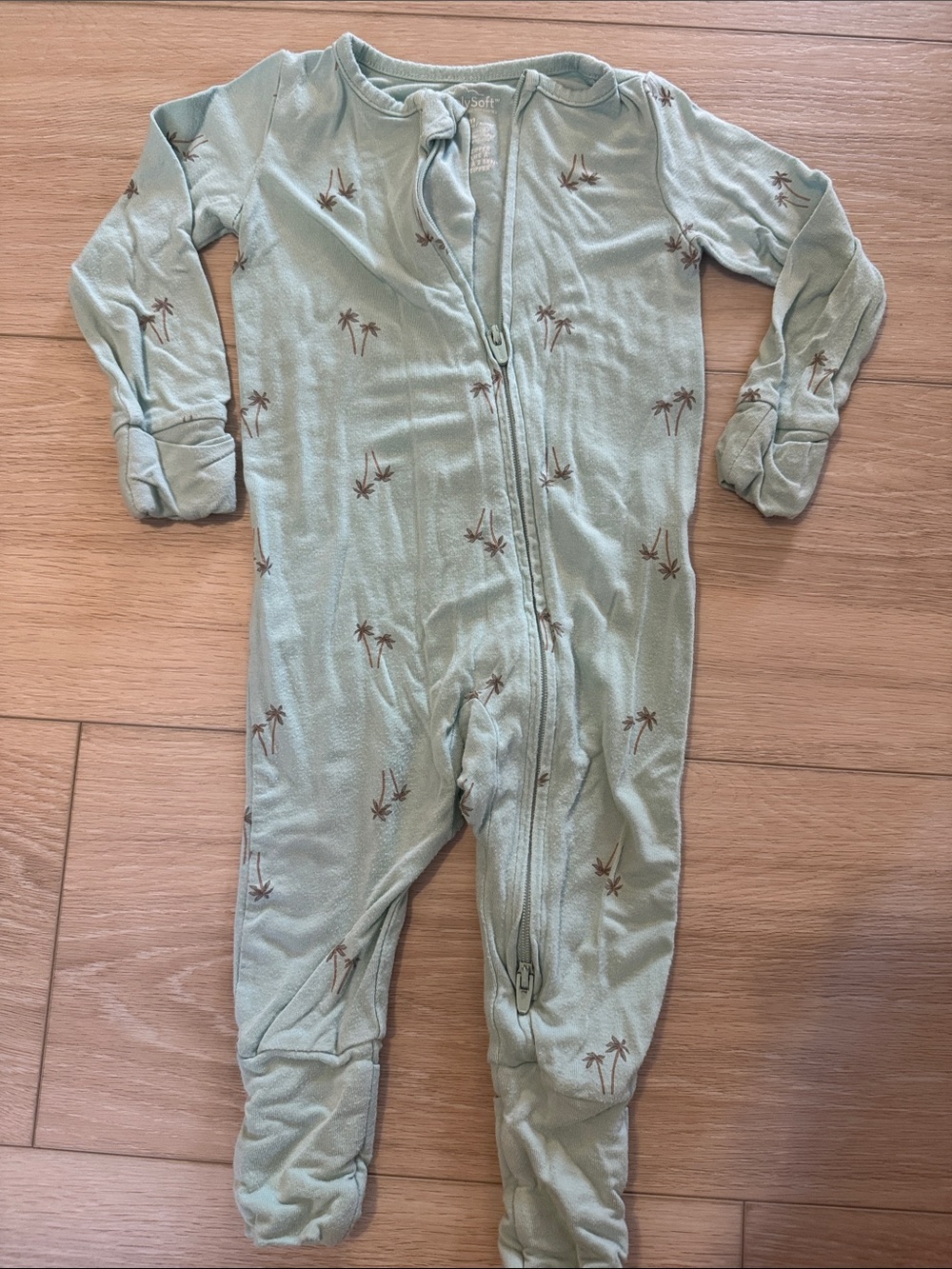 Purely Soft Light Green Palm-Print Footed One-Piece for Baby